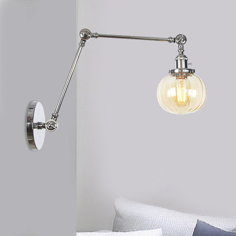 Frendorf | Globe Klar/Amber Glas Wandmontierter Beleuchtung Vintage 1 Licht Innen Sconces in Messing/Chrom/Schwarz mit Verstellbarem Arm, 8"+8"/8"+8"+8" L