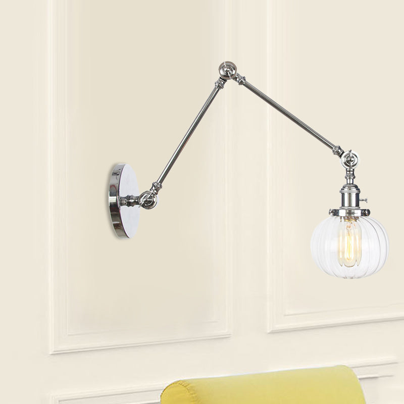 Frendorf | Globe Klar/Amber Glas Wandmontierter Beleuchtung Vintage 1 Licht Innen Sconces in Messing/Chrom/Schwarz mit Verstellbarem Arm, 8"+8"/8"+8"+8" L