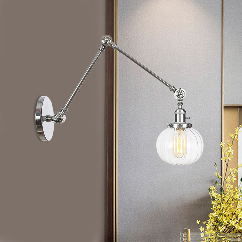 Frendorf | Globe Klar/Amber Glas Wandmontierter Beleuchtung Vintage 1 Licht Innen Sconces in Messing/Chrom/Schwarz mit Verstellbarem Arm, 8"+8"/8"+8"+8" L