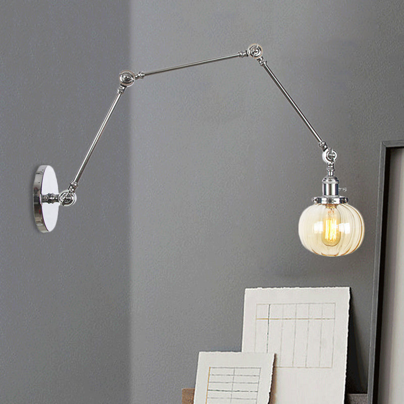 Frendorf | Globe Klar/Amber Glas Wandmontierter Beleuchtung Vintage 1 Licht Innen Sconces in Messing/Chrom/Schwarz mit Verstellbarem Arm, 8"+8"/8"+8"+8" L