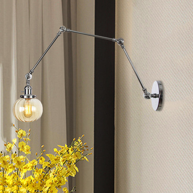 Frendorf | Globe Klar/Amber Glas Wandmontierter Beleuchtung Vintage 1 Licht Innen Sconces in Messing/Chrom/Schwarz mit Verstellbarem Arm, 8"+8"/8"+8"+8" L