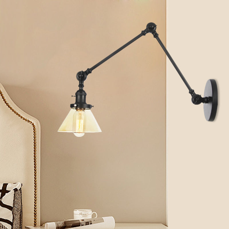 Frendorf | 1 Licht Wandlamp Industriële Conische Duidelijk/Amber Glazen Wandlamp in Zwart/Bronze/Messing met Verstelbare Arm, 8“+8"/8"+8"+8" Lang