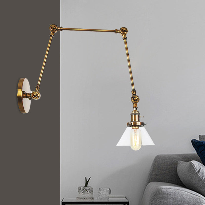 Frendorf | 1 Licht Wandlamp Industriële Conische Duidelijk/Amber Glazen Wandlamp in Zwart/Bronze/Messing met Verstelbare Arm, 8“+8"/8"+8"+8" Lang