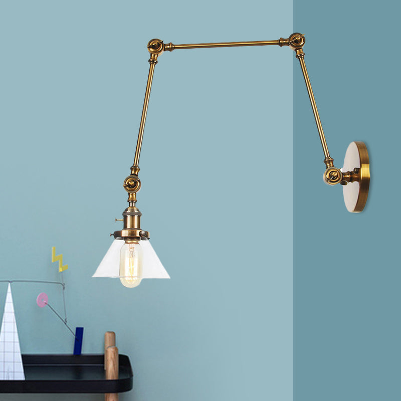 Frendorf | 1 Licht Wandlamp Industriële Conische Duidelijk/Amber Glazen Wandlamp in Zwart/Bronze/Messing met Verstelbare Arm, 8“+8"/8"+8"+8" Lang