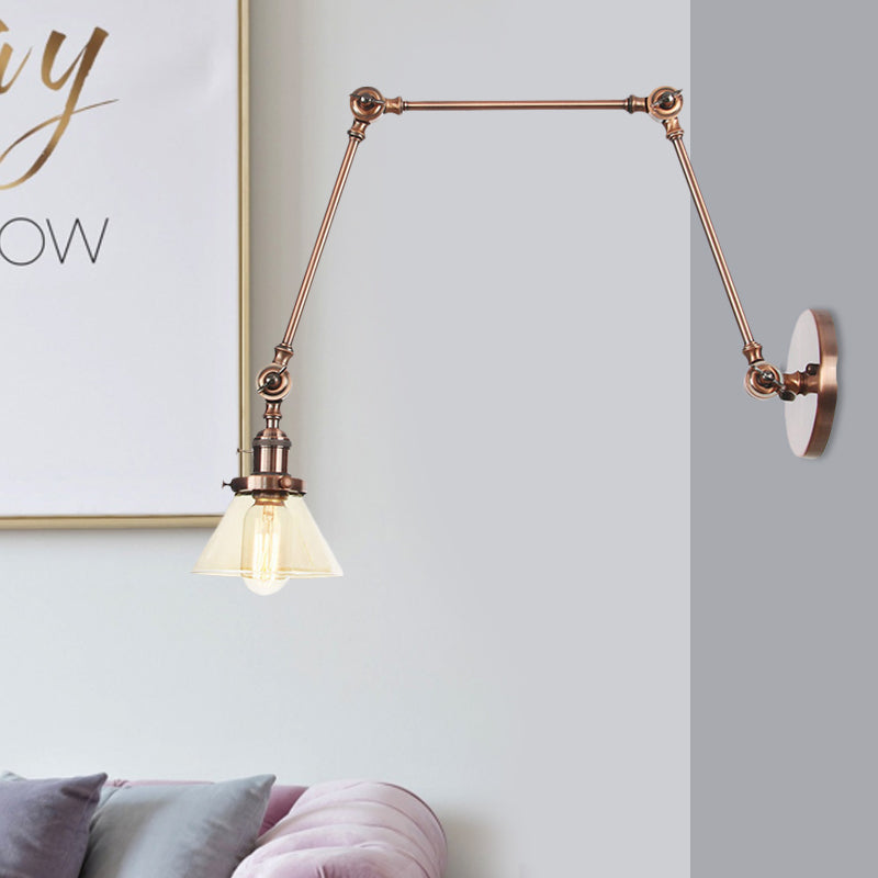 Frendorf | 1 Licht Wandlamp Industriële Conische Duidelijk/Amber Glazen Wandlamp in Zwart/Bronze/Messing met Verstelbare Arm, 8“+8"/8"+8"+8" Lang