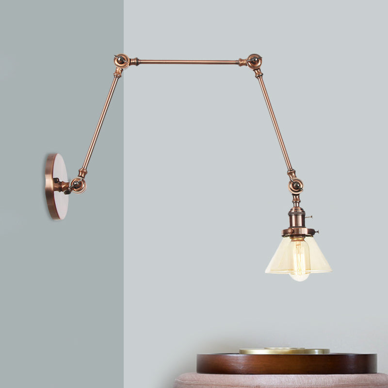 Frendorf | 1 Licht Wandlamp Industriële Conische Duidelijk/Amber Glazen Wandlamp in Zwart/Bronze/Messing met Verstelbare Arm, 8“+8"/8"+8"+8" Lang