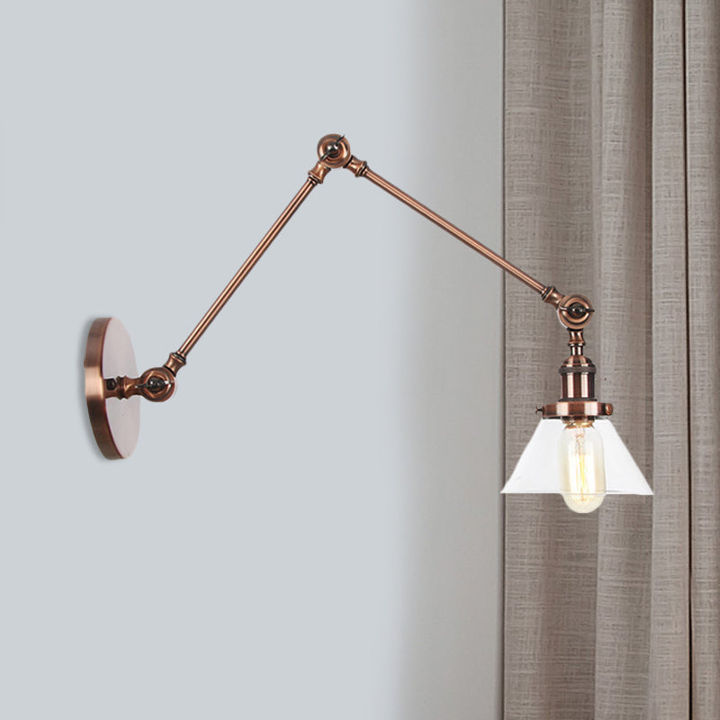 Frendorf | 1 Licht Wandlamp Industriële Conische Duidelijk/Amber Glazen Wandlamp in Zwart/Bronze/Messing met Verstelbare Arm, 8“+8"/8"+8"+8" Lang