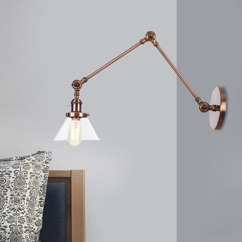 Frendorf | 1 Licht Wandlamp Industriële Conische Duidelijk/Amber Glazen Wandlamp in Zwart/Bronze/Messing met Verstelbare Arm, 8“+8"/8"+8"+8" Lang