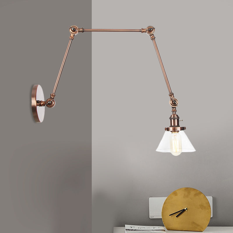 Frendorf | 1 Licht Wandlamp Industriële Conische Duidelijk/Amber Glazen Wandlamp in Zwart/Bronze/Messing met Verstelbare Arm, 8“+8"/8"+8"+8" Lang