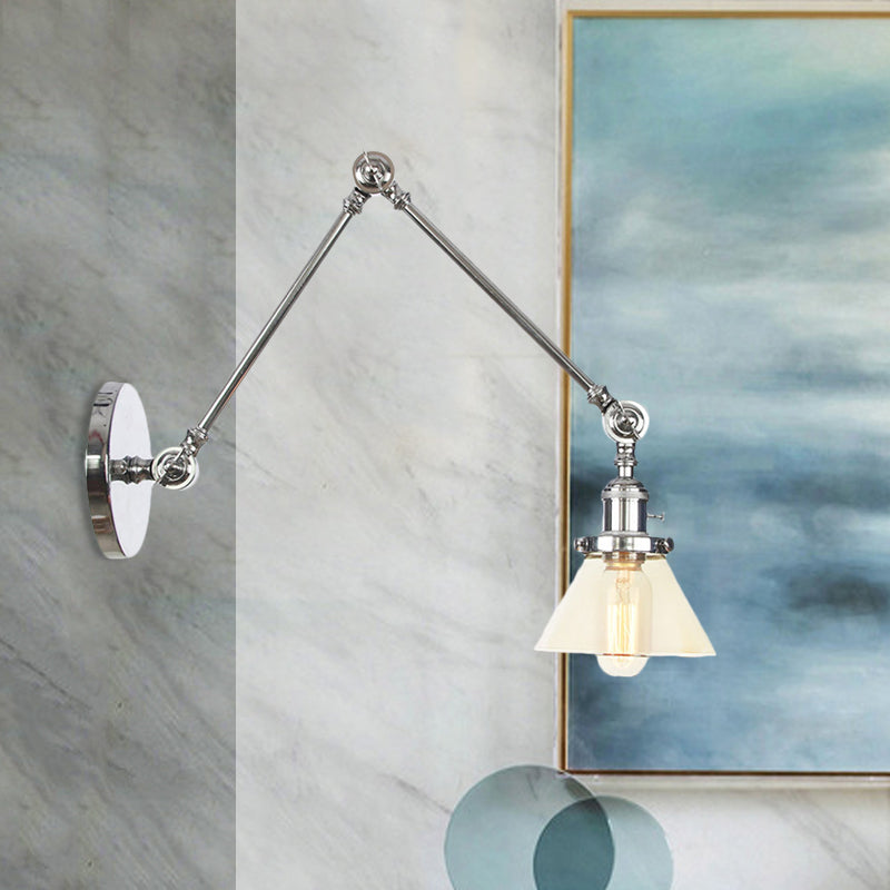 Frendorf | 1 Licht Wandlamp Industriële Conische Duidelijk/Amber Glazen Wandlamp in Zwart/Bronze/Messing met Verstelbare Arm, 8“+8"/8"+8"+8" Lang