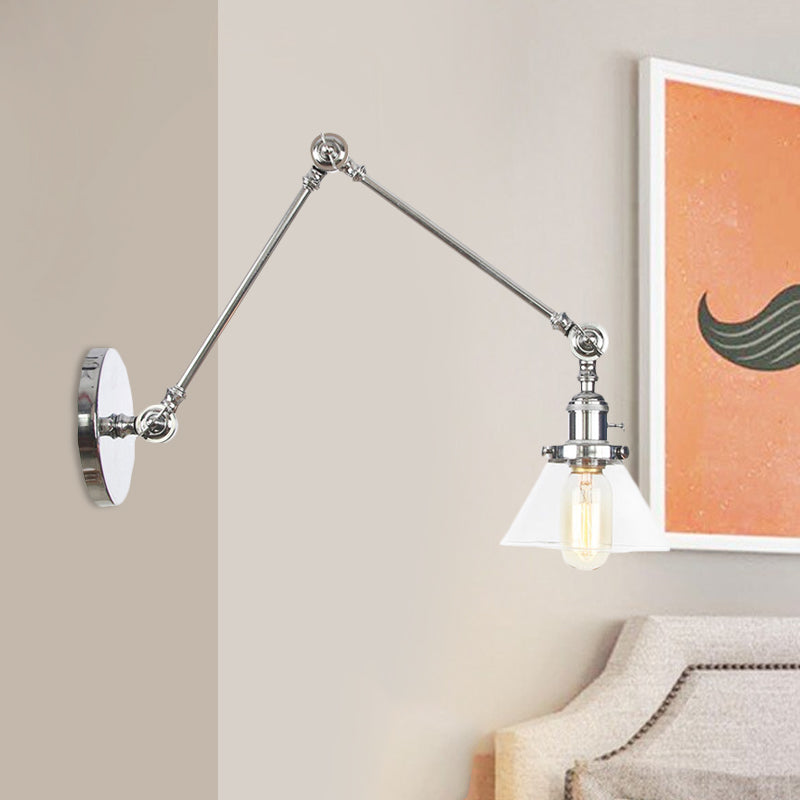 Frendorf | 1 Licht Wandlamp Industriële Conische Duidelijk/Amber Glazen Wandlamp in Zwart/Bronze/Messing met Verstelbare Arm, 8“+8"/8"+8"+8" Lang