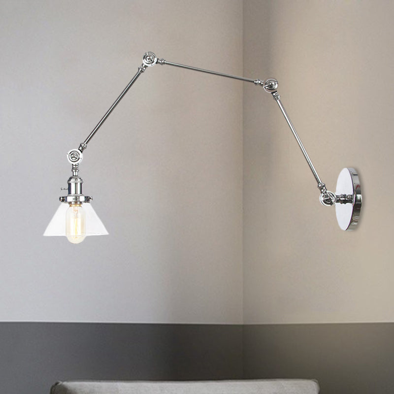 Frendorf | 1 Licht Wandlamp Industriële Conische Duidelijk/Amber Glazen Wandlamp in Zwart/Bronze/Messing met Verstelbare Arm, 8“+8"/8"+8"+8" Lang