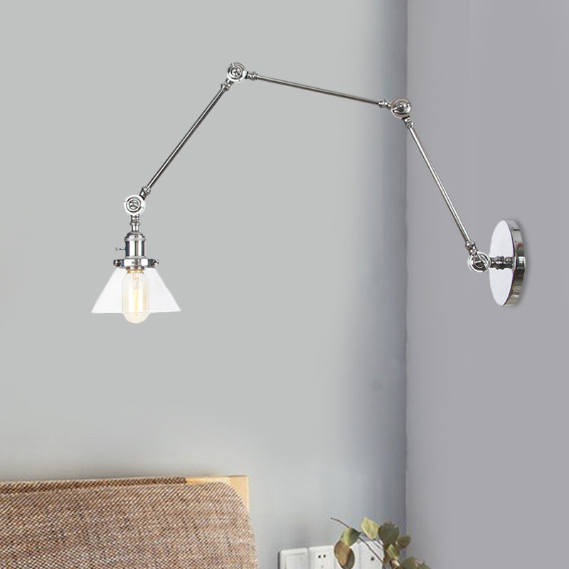 Frendorf | 1 Licht Wandlamp Industriële Conische Duidelijk/Amber Glazen Wandlamp in Zwart/Bronze/Messing met Verstelbare Arm, 8“+8"/8"+8"+8" Lang