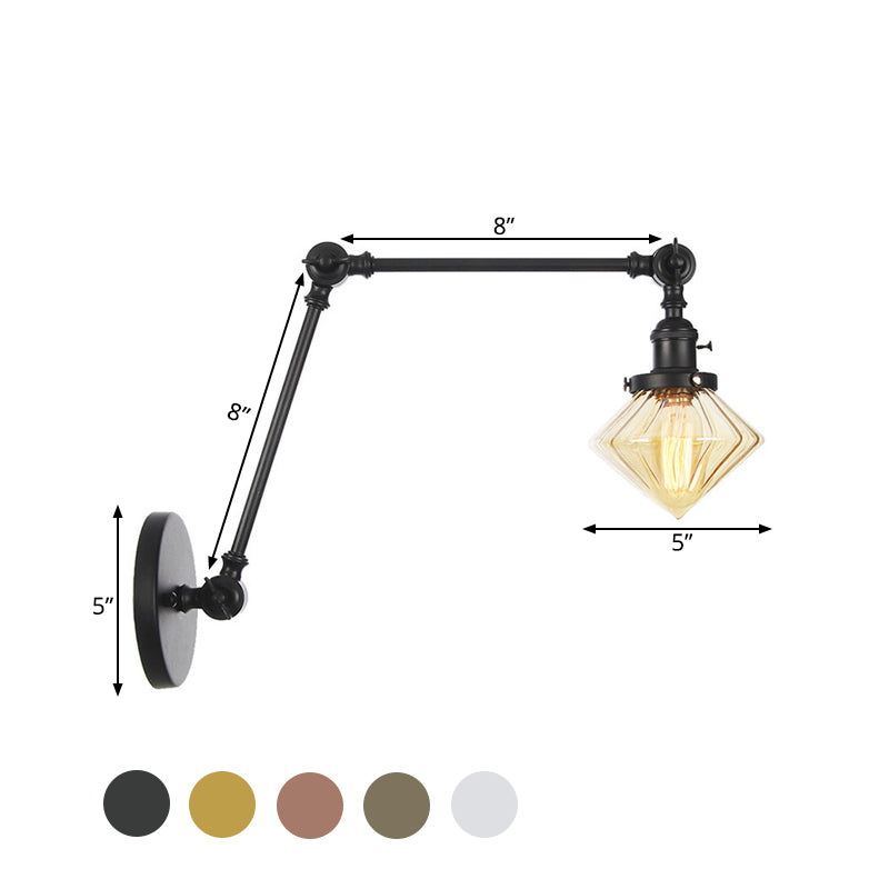 Frendorf | 1 Licht Esszimmer Wandleuchte Vintage Schwarz/Bronze/ Messing Wandmontierte Lampe mit Diamant Klar/Amber Glasschirm, 8"+8"/8"+8"+8" L Verstellbarer Arm