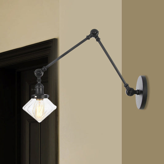 Frendorf | 1 Licht Esszimmer Wandleuchte Vintage Schwarz/Bronze/ Messing Wandmontierte Lampe mit Diamant Klar/Amber Glasschirm, 8"+8"/8"+8"+8" L Verstellbarer Arm