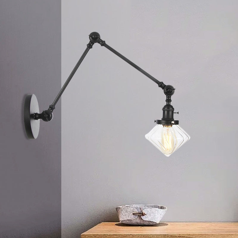 Frendorf | 1 Licht Esszimmer Wandleuchte Vintage Schwarz/Bronze/ Messing Wandmontierte Lampe mit Diamant Klar/Amber Glasschirm, 8"+8"/8"+8"+8" L Verstellbarer Arm
