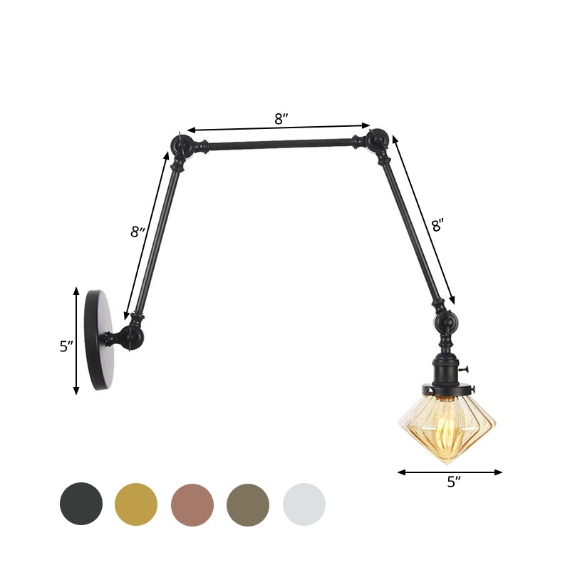 Frendorf | 1 Licht Esszimmer Wandleuchte Vintage Schwarz/Bronze/ Messing Wandmontierte Lampe mit Diamant Klar/Amber Glasschirm, 8"+8"/8"+8"+8" L Verstellbarer Arm