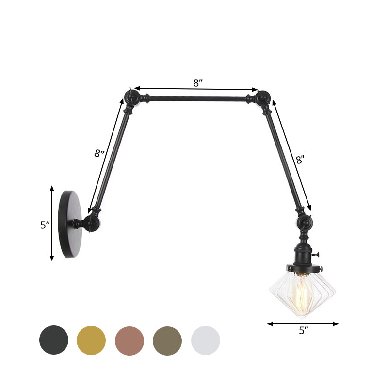 Frendorf | 1 Licht Esszimmer Wandleuchte Vintage Schwarz/Bronze/ Messing Wandmontierte Lampe mit Diamant Klar/Amber Glasschirm, 8"+8"/8"+8"+8" L Verstellbarer Arm