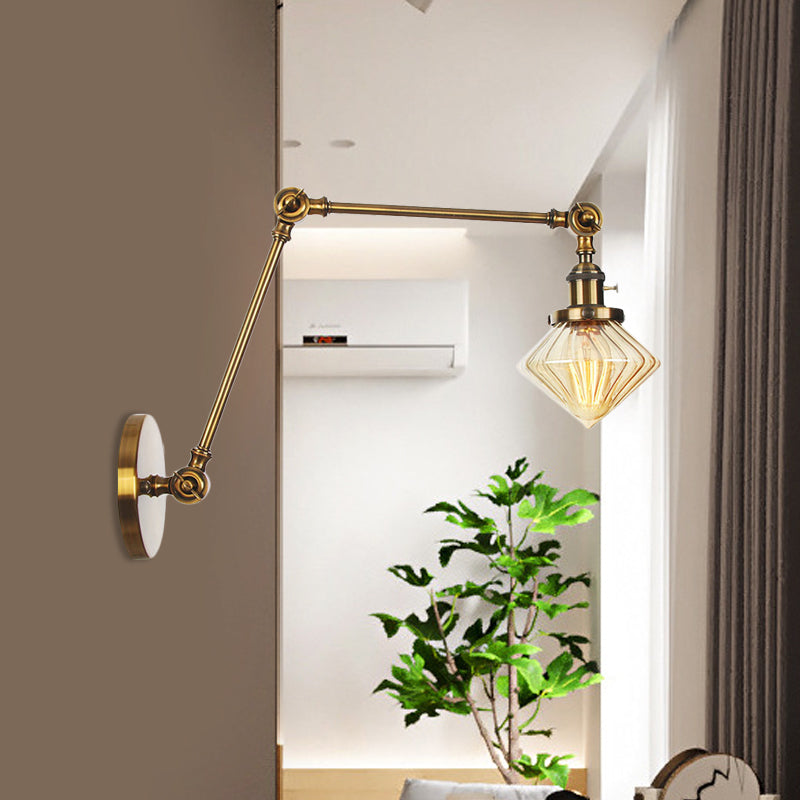 Frendorf | 1 Licht Esszimmer Wandleuchte Vintage Schwarz/Bronze/ Messing Wandmontierte Lampe mit Diamant Klar/Amber Glasschirm, 8"+8"/8"+8"+8" L Verstellbarer Arm