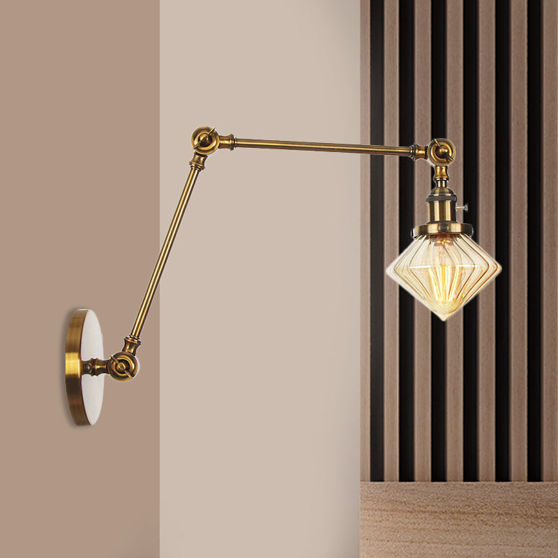 Frendorf | 1 Licht Esszimmer Wandleuchte Vintage Schwarz/Bronze/ Messing Wandmontierte Lampe mit Diamant Klar/Amber Glasschirm, 8"+8"/8"+8"+8" L Verstellbarer Arm