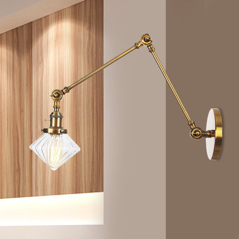 Frendorf | 1 Licht Esszimmer Wandleuchte Vintage Schwarz/Bronze/ Messing Wandmontierte Lampe mit Diamant Klar/Amber Glasschirm, 8"+8"/8"+8"+8" L Verstellbarer Arm