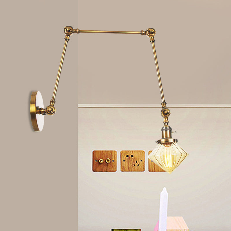 Frendorf | 1 Licht Esszimmer Wandleuchte Vintage Schwarz/Bronze/ Messing Wandmontierte Lampe mit Diamant Klar/Amber Glasschirm, 8"+8"/8"+8"+8" L Verstellbarer Arm