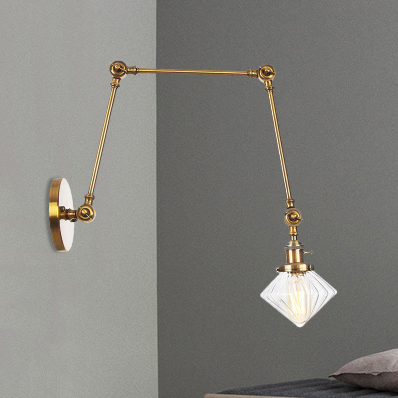 Frendorf | 1 Licht Esszimmer Wandleuchte Vintage Schwarz/Bronze/ Messing Wandmontierte Lampe mit Diamant Klar/Amber Glasschirm, 8"+8"/8"+8"+8" L Verstellbarer Arm