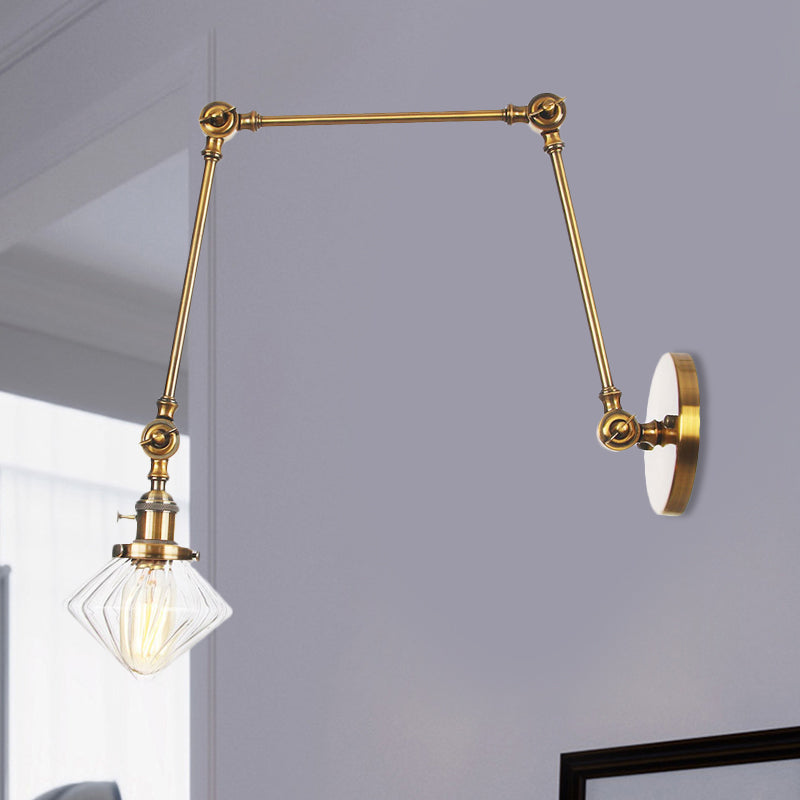 Frendorf | 1 Licht Esszimmer Wandleuchte Vintage Schwarz/Bronze/ Messing Wandmontierte Lampe mit Diamant Klar/Amber Glasschirm, 8"+8"/8"+8"+8" L Verstellbarer Arm