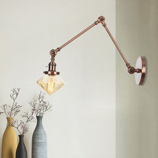 Frendorf | 1 Licht Esszimmer Wandleuchte Vintage Schwarz/Bronze/ Messing Wandmontierte Lampe mit Diamant Klar/Amber Glasschirm, 8"+8"/8"+8"+8" L Verstellbarer Arm