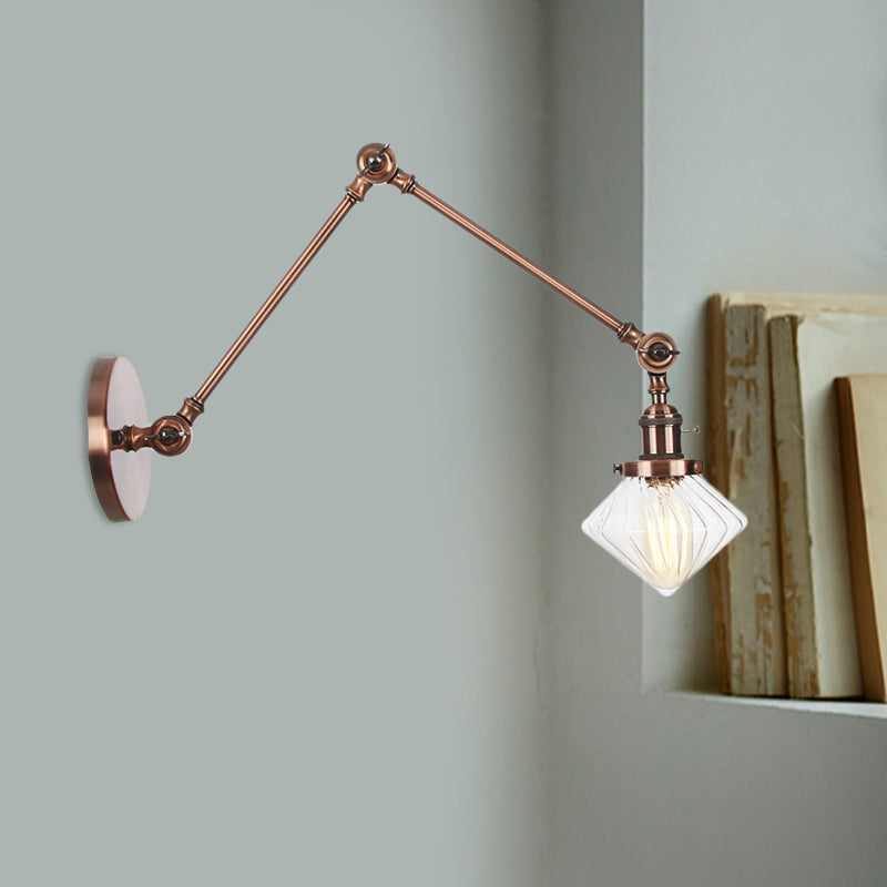 Frendorf | 1 Licht Esszimmer Wandleuchte Vintage Schwarz/Bronze/ Messing Wandmontierte Lampe mit Diamant Klar/Amber Glasschirm, 8"+8"/8"+8"+8" L Verstellbarer Arm