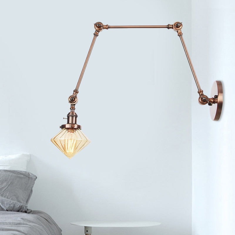 Frendorf | 1 Licht Esszimmer Wandleuchte Vintage Schwarz/Bronze/ Messing Wandmontierte Lampe mit Diamant Klar/Amber Glasschirm, 8"+8"/8"+8"+8" L Verstellbarer Arm