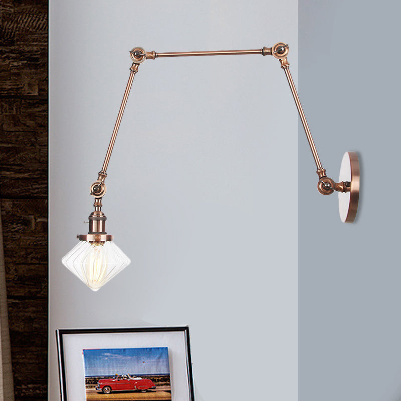 Frendorf | 1 Licht Esszimmer Wandleuchte Vintage Schwarz/Bronze/ Messing Wandmontierte Lampe mit Diamant Klar/Amber Glasschirm, 8"+8"/8"+8"+8" L Verstellbarer Arm