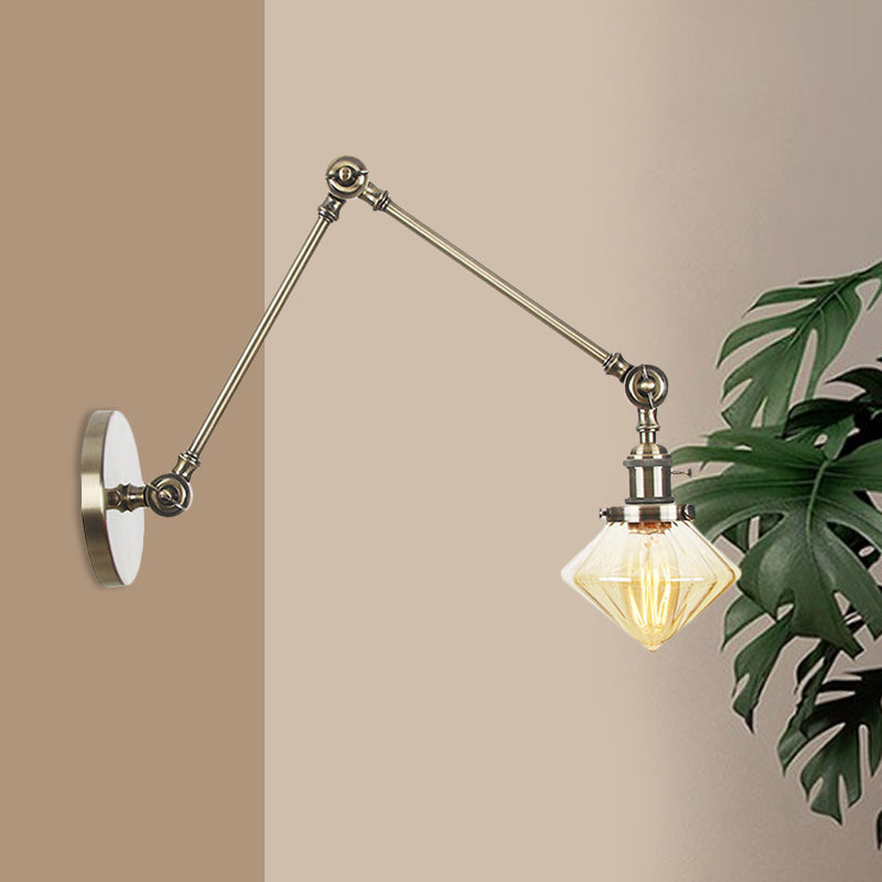 Frendorf | 1 Licht Esszimmer Wandleuchte Vintage Schwarz/Bronze/ Messing Wandmontierte Lampe mit Diamant Klar/Amber Glasschirm, 8"+8"/8"+8"+8" L Verstellbarer Arm