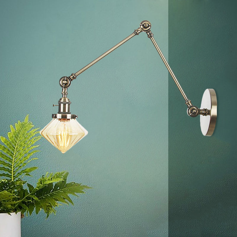 Frendorf | 1 Licht Esszimmer Wandleuchte Vintage Schwarz/Bronze/ Messing Wandmontierte Lampe mit Diamant Klar/Amber Glasschirm, 8"+8"/8"+8"+8" L Verstellbarer Arm