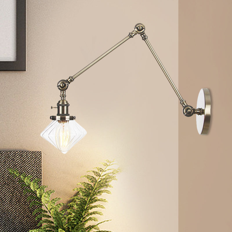 Frendorf | 1 Licht Esszimmer Wandleuchte Vintage Schwarz/Bronze/ Messing Wandmontierte Lampe mit Diamant Klar/Amber Glasschirm, 8"+8"/8"+8"+8" L Verstellbarer Arm