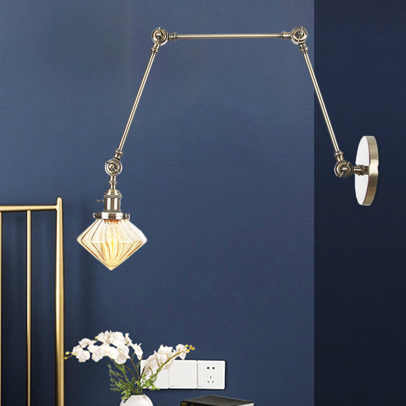 Frendorf | 1 Licht Esszimmer Wandleuchte Vintage Schwarz/Bronze/ Messing Wandmontierte Lampe mit Diamant Klar/Amber Glasschirm, 8"+8"/8"+8"+8" L Verstellbarer Arm