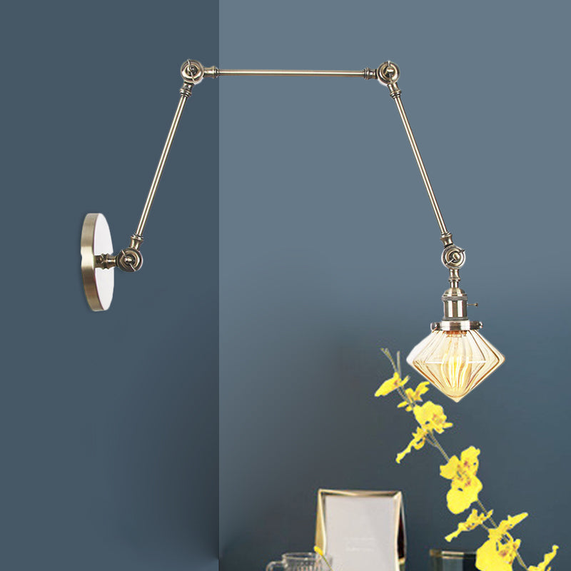 Frendorf | 1 Licht Esszimmer Wandleuchte Vintage Schwarz/Bronze/ Messing Wandmontierte Lampe mit Diamant Klar/Amber Glasschirm, 8"+8"/8"+8"+8" L Verstellbarer Arm