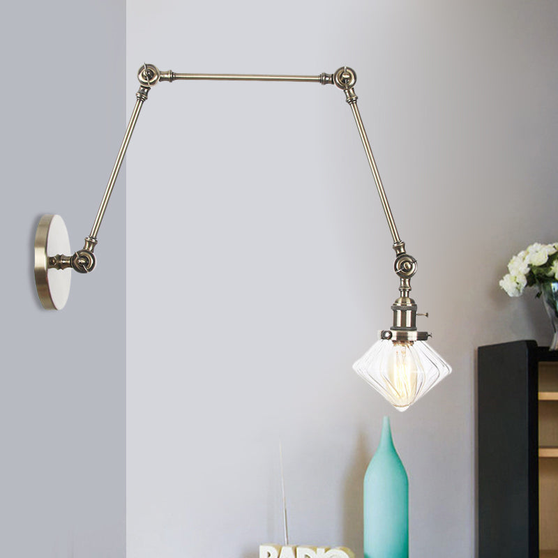 Frendorf | 1 Licht Esszimmer Wandleuchte Vintage Schwarz/Bronze/ Messing Wandmontierte Lampe mit Diamant Klar/Amber Glasschirm, 8"+8"/8"+8"+8" L Verstellbarer Arm