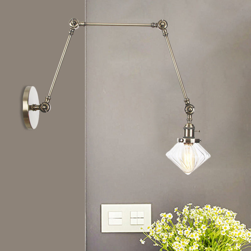 Frendorf | 1 Licht Esszimmer Wandleuchte Vintage Schwarz/Bronze/ Messing Wandmontierte Lampe mit Diamant Klar/Amber Glasschirm, 8"+8"/8"+8"+8" L Verstellbarer Arm