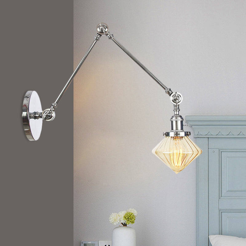 Frendorf | 1 Licht Esszimmer Wandleuchte Vintage Schwarz/Bronze/ Messing Wandmontierte Lampe mit Diamant Klar/Amber Glasschirm, 8"+8"/8"+8"+8" L Verstellbarer Arm