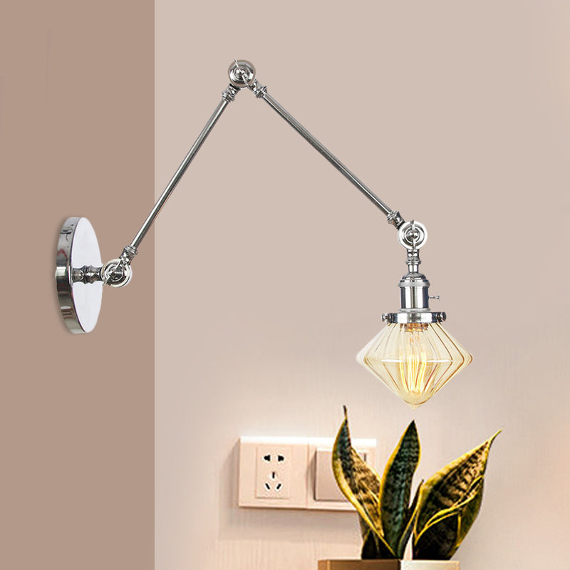 Frendorf | 1 Licht Esszimmer Wandleuchte Vintage Schwarz/Bronze/ Messing Wandmontierte Lampe mit Diamant Klar/Amber Glasschirm, 8"+8"/8"+8"+8" L Verstellbarer Arm