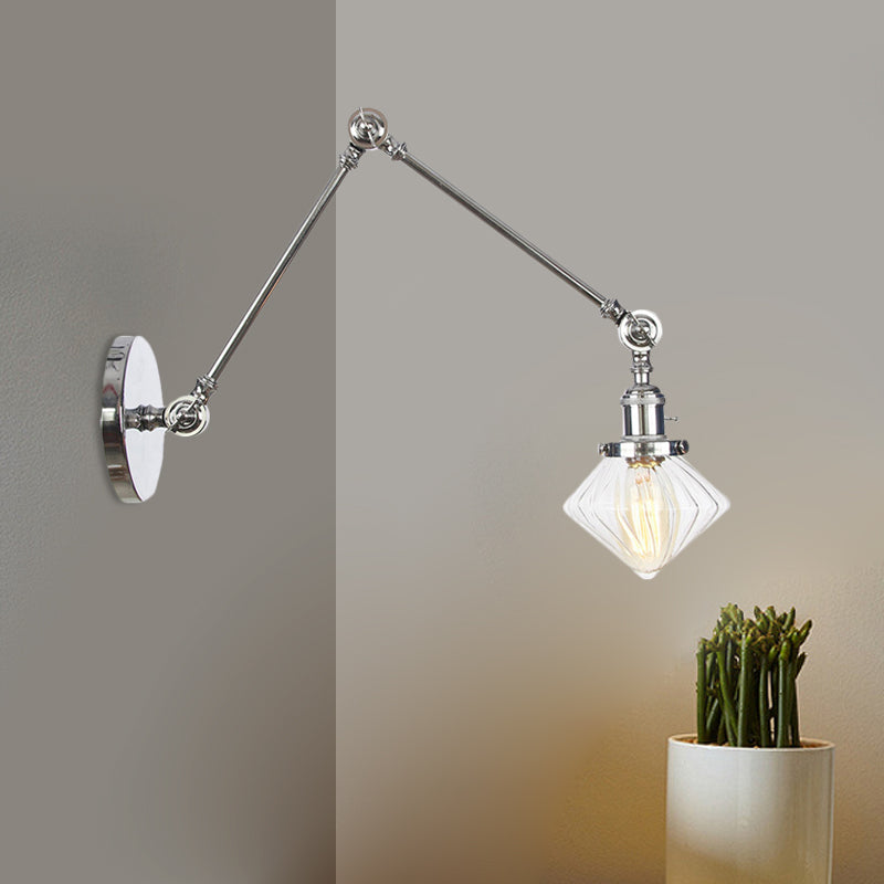 Frendorf | 1 Licht Esszimmer Wandleuchte Vintage Schwarz/Bronze/ Messing Wandmontierte Lampe mit Diamant Klar/Amber Glasschirm, 8"+8"/8"+8"+8" L Verstellbarer Arm
