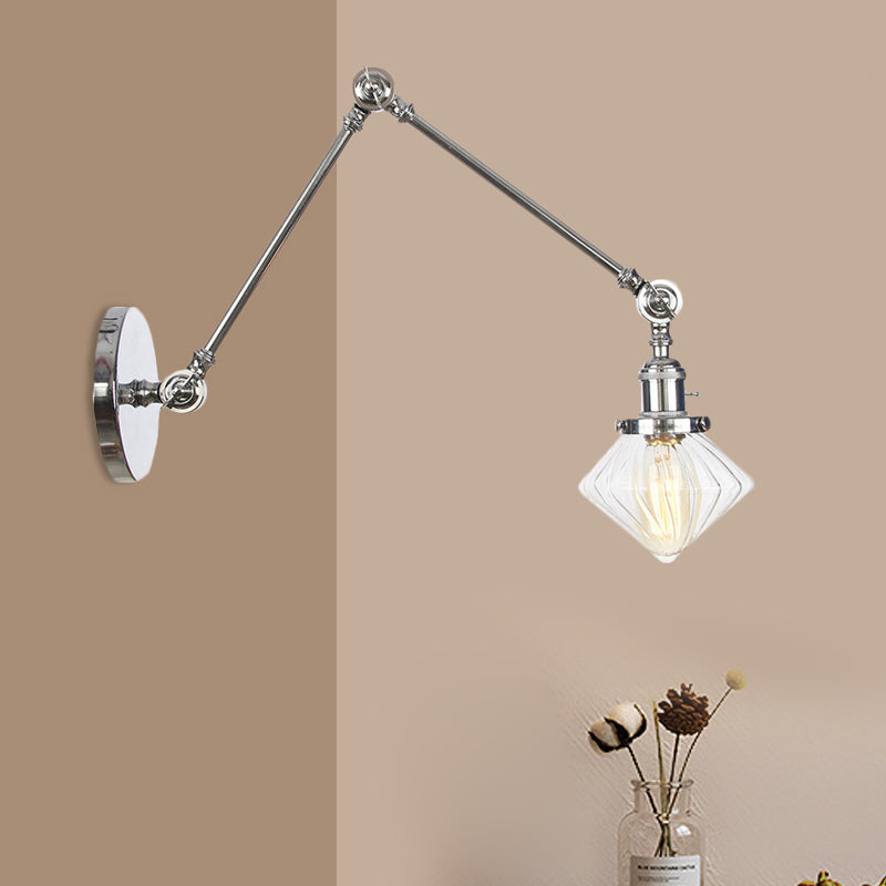 Frendorf | 1 Licht Esszimmer Wandleuchte Vintage Schwarz/Bronze/ Messing Wandmontierte Lampe mit Diamant Klar/Amber Glasschirm, 8"+8"/8"+8"+8" L Verstellbarer Arm