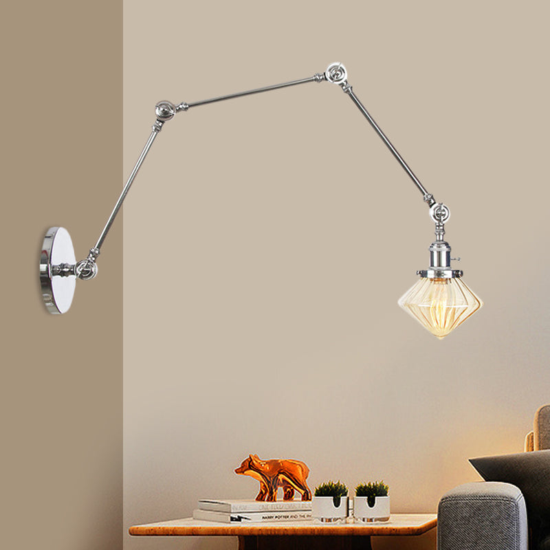 Frendorf | 1 Licht Esszimmer Wandleuchte Vintage Schwarz/Bronze/ Messing Wandmontierte Lampe mit Diamant Klar/Amber Glasschirm, 8"+8"/8"+8"+8" L Verstellbarer Arm