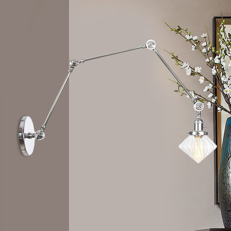 Frendorf | 1 Licht Esszimmer Wandleuchte Vintage Schwarz/Bronze/ Messing Wandmontierte Lampe mit Diamant Klar/Amber Glasschirm, 8"+8"/8"+8"+8" L Verstellbarer Arm