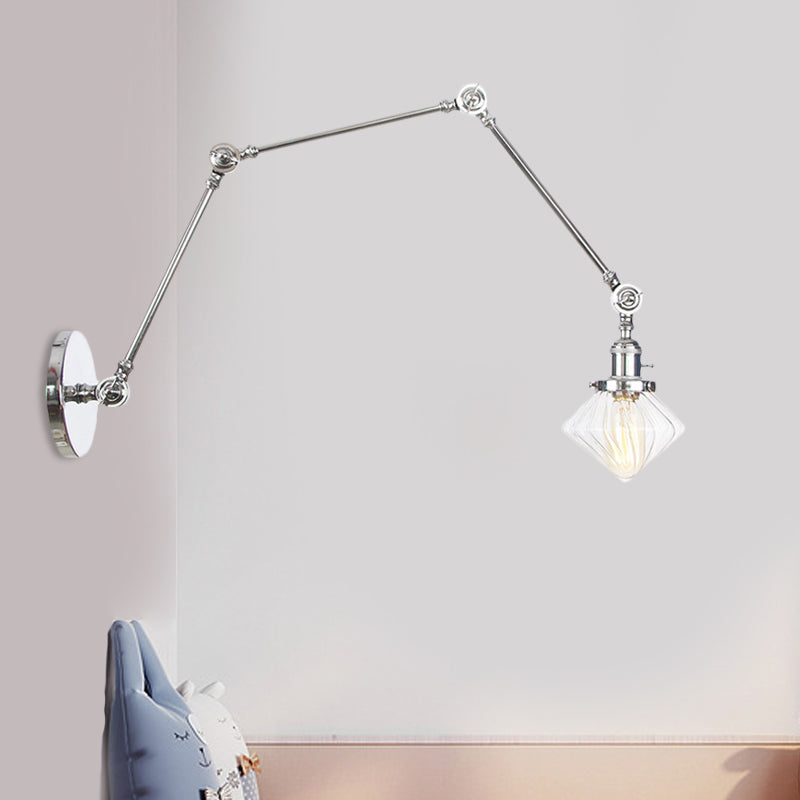 Frendorf | 1 Licht Esszimmer Wandleuchte Vintage Schwarz/Bronze/ Messing Wandmontierte Lampe mit Diamant Klar/Amber Glasschirm, 8"+8"/8"+8"+8" L Verstellbarer Arm