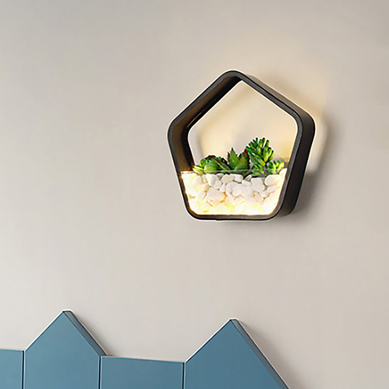 Frendorf | Kunstmatige Succulent Planten Wandlamp Metalen Steen Moderne Creatieve Wandlamp in Zwart voor Slaapkamer