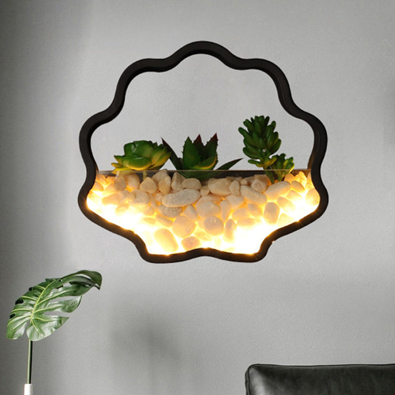 Frendorf | Kunstmatige Succulent Planten Wandlamp Metalen Steen Moderne Creatieve Wandlamp in Zwart voor Slaapkamer