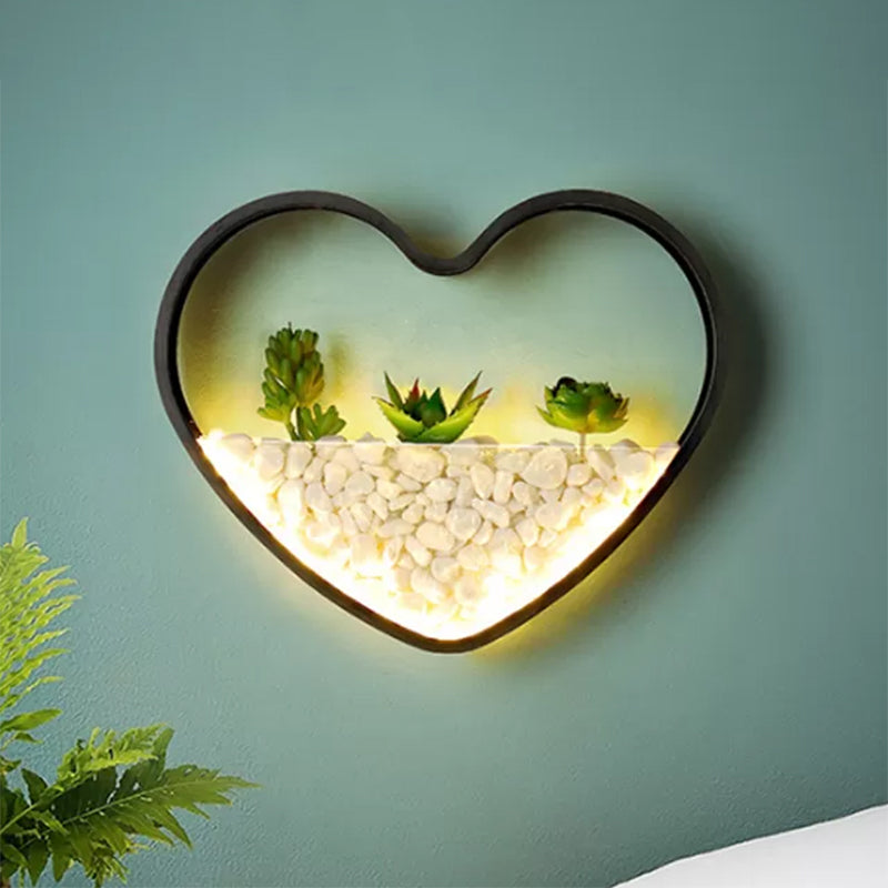 Künstliche Sukkulente Wandlampe Metall Stein Modern Kreative Wandleuchte in Schwarz für Schlafzimmer