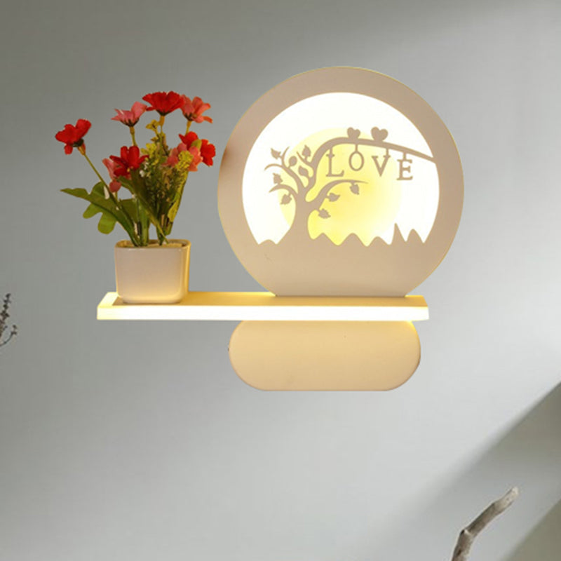 Frendorf | Studiekamer Big O Wandlamp met Plank Acryl Romantisch Witte Afwerking Sconcelicht